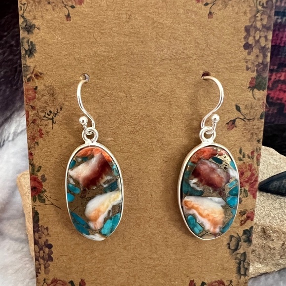 ❤️ Spiny Oyster Dangle Earrings 1.25” Southwestern 4.7gm Marked 925 - Picture 3 of 11